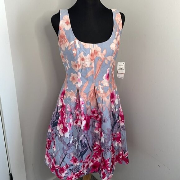 Nine West NWT classic fit n flare dress Jazzberry floral party event dress sz 2 - Picture 3 of 13